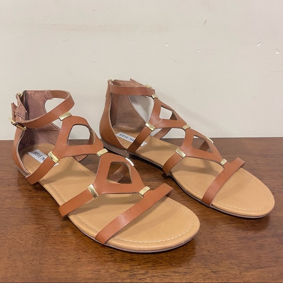 Steve Madden Shoes - Steve Madden Women Brown Gold Zip Up Gladiator Flat Strapped Sandals Sz 11